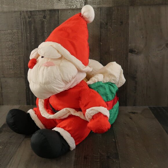 Santa Claus Christmas Puffy Plush Toy with Back Sack Parachute Vintage Holiday - Picture 4 of 7
